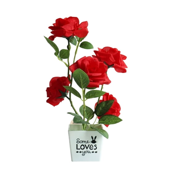 FXMLRLK Red Roses Artificial Flowers in Pot, 12.2" Small Roses Tree Indoor Outdoor Faux Plants & Flowers Rose Silk Flowers Potted Plant Artificial Rose Floral Arrangement Shelf Desk Home Decor