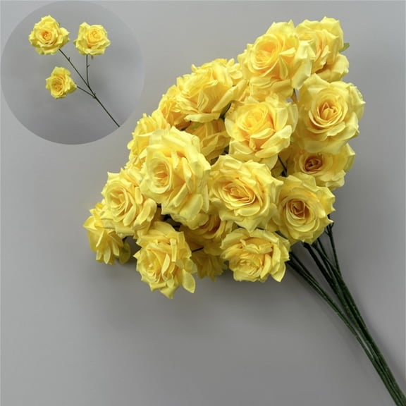 FXMLRLK Rose Artificial Flowers 1PC 3 Head Real Touch Faux Ranunculus Flowers for DIY Wedding Bouquet Party Table Home Decor, Light Yellow