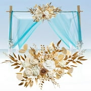 FXMLRLK Set Of 2 Pcs Wedding Artificial Welcome Sign Flowers Swag Arch Floral Garland Decorations White Beige Ceremony Reception Entrance Entryway Party Banquets Easel Wall Home Outdoor,Gold