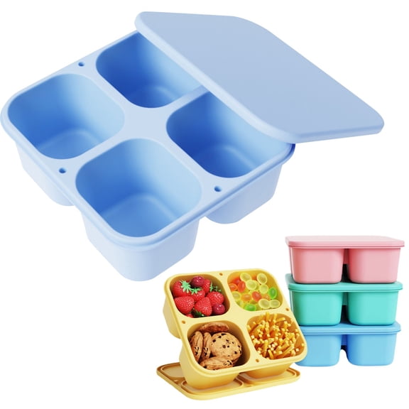 FXMLRLK Silicone Snack Containers with Lids C for Adults, Reusable Divided Food Storage for Daycare, Travel, Work, BPA Free, Microwave Safe,Blue