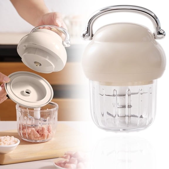 FXMLRLK Small Food Processor, 350ml Rechargeable High Speed Kitchen Gadgets, Electric Food Processor with Stainless Steel Blades, Multi Purpose Chopper Accessory for Garlic Chili Meat Use(Beige)