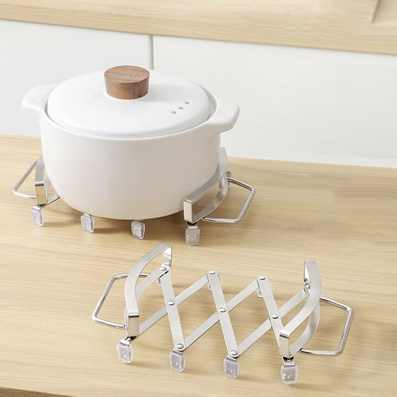 FXMLRLK Space Folding Expandable Stainless Steel Trivet for Hot Pots and Pans, Expanding Nonslip Stand, Heat Resistant mat for Kitchen Counter