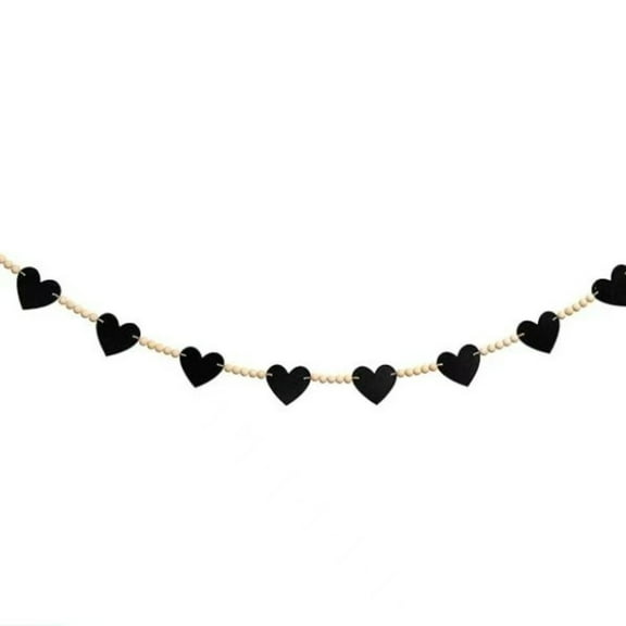FXMLRLK Valentine's Day Heart Decorations, Felt Hearts Wood Bead Garland Banner for Valentine's Day Home Farmhouse Office Wall Fireplace Mantel Shelf Proposal Wedding Party Decor, Black