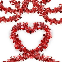 FXMLRLK Valentine's Day Tinsel Garland, 1 Pack Red Heart Metallic Tinsel Garlands Hanging Decorations for Valentine's Day Birthday Weeding Galentine's Day Party Indoor Outdoor Home Decor, 3M/9.8FT