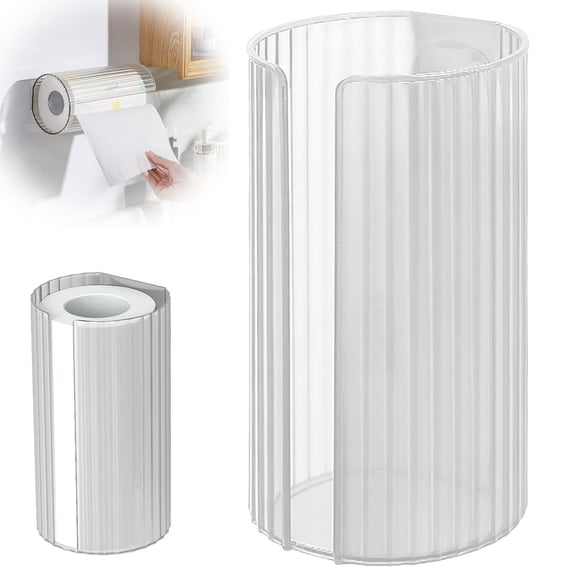 FXMLRLK Wall Mounted Paper Towel Holder, No Drill Adhesive Dispenser, PET Material Storage Organizer for Kitchen Bathroom Countertop, Space Saving Utility Box, Clear