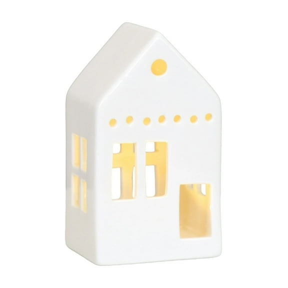 FXMLRLK White Ceramic Christmas Village Houses, Christmas Village LED Lighted Houses, White Porcelain Village Houses, Christmas Scene Collection for Home Table Room Decor(Style 2)