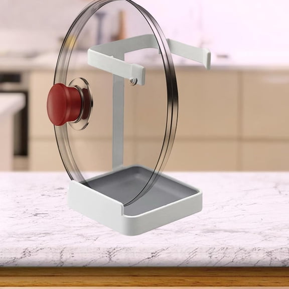 FXMLRLK White Pot Lid Holder, Kitchen Organizer Rack Spoon Rest Rack Holder-Lid Stand for Utensils in Kitchen