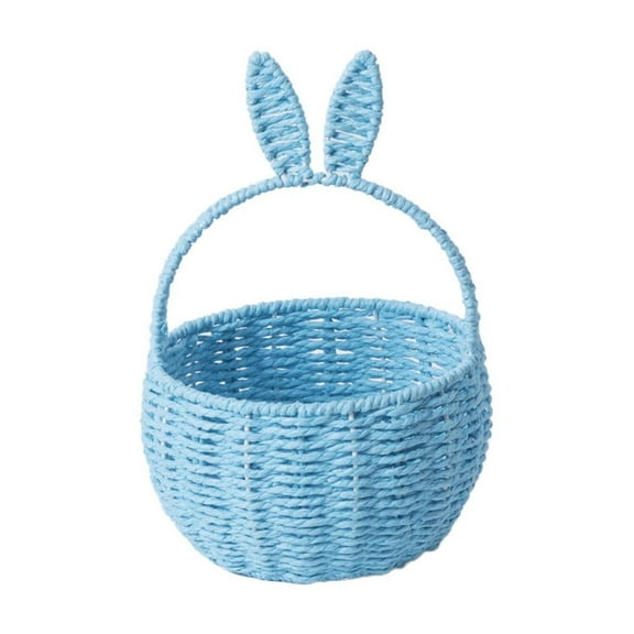 FXMLRLKEaster Basket with Bunny Ears Handle Rabbit Harvest Flower Baskets, Easter Bunny Baskets Egg Baskets Hunt Toy Picnic Wine Woven Baskets Beach Storage(Blue)