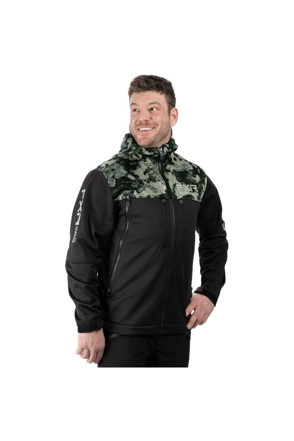 Mens Black Camo Cast Softshell Jacket Breathable Waterproof Fleece Interior - Large 222001-1076-13