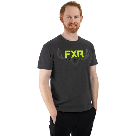 FXR  Mens Charcoal Heather HiVis Antler Premium T-Shirt Tee Short Sleeve Cotton - X-Large 222076-0665-16
