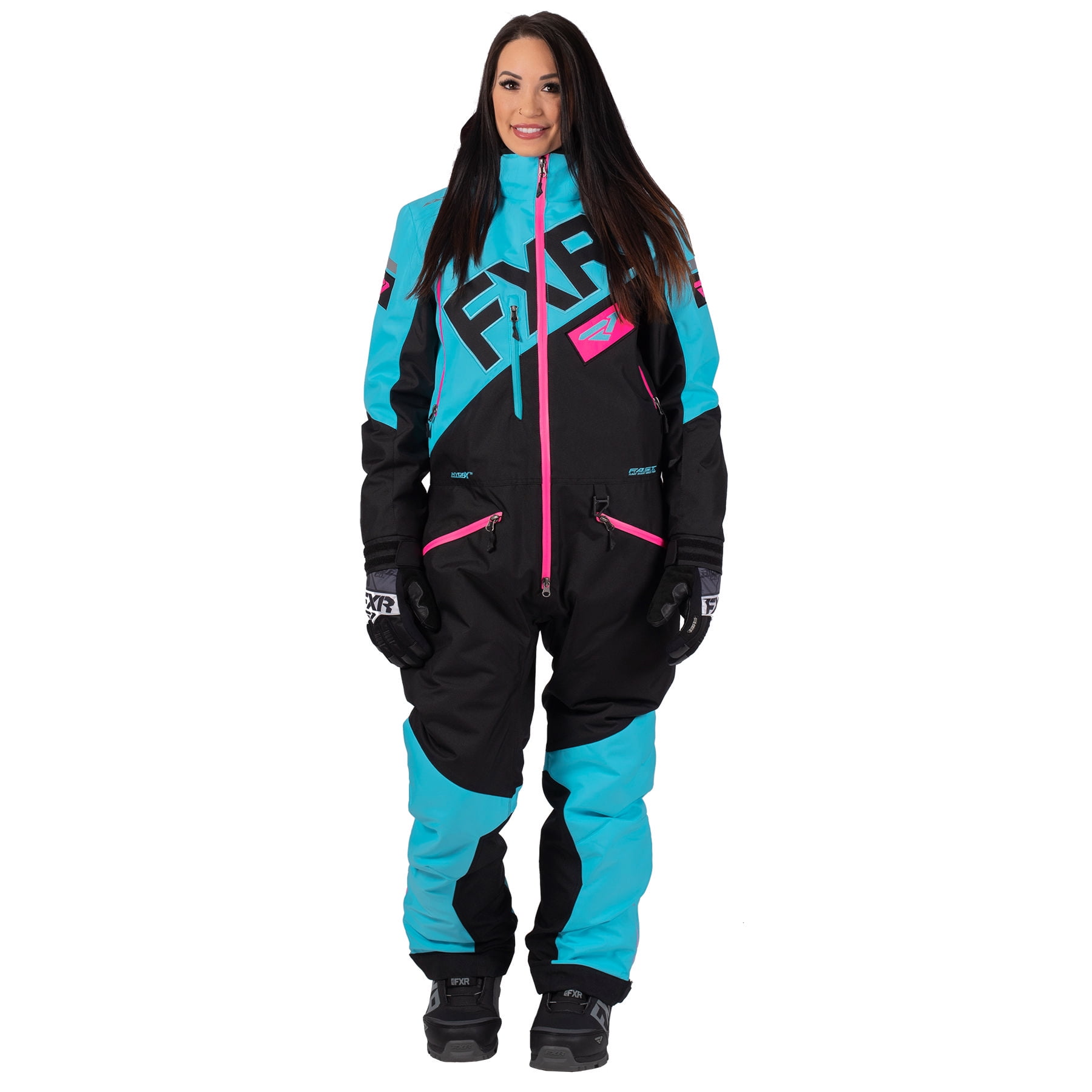 FXR Womens Black/Sky Blue/Elec Pink Squadron Monosuit Snowmobile 2020