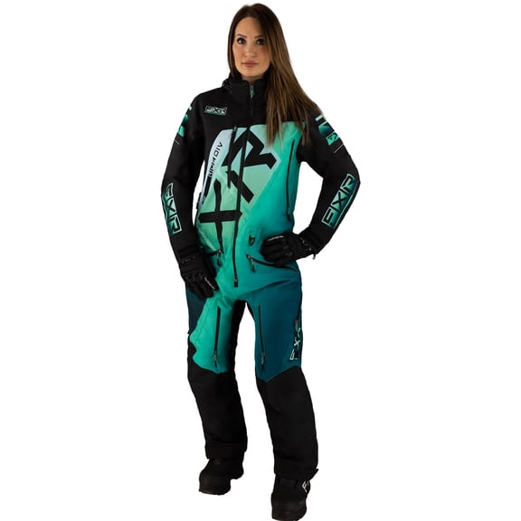 FXR Womens CX F.A.S.T. Insulated Snowmobile Monosuit HydrX Pro Black Mint Fade - 6 232941-1052-06
