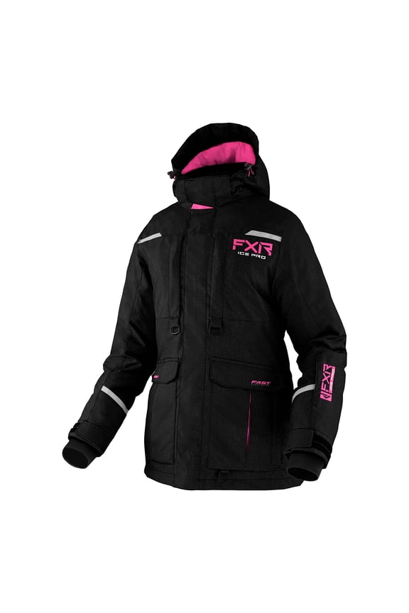Womens Excursion Ice Pro Snowmobile Jacket Warm Black Linen Electric Pink - 14 220212-1194-14