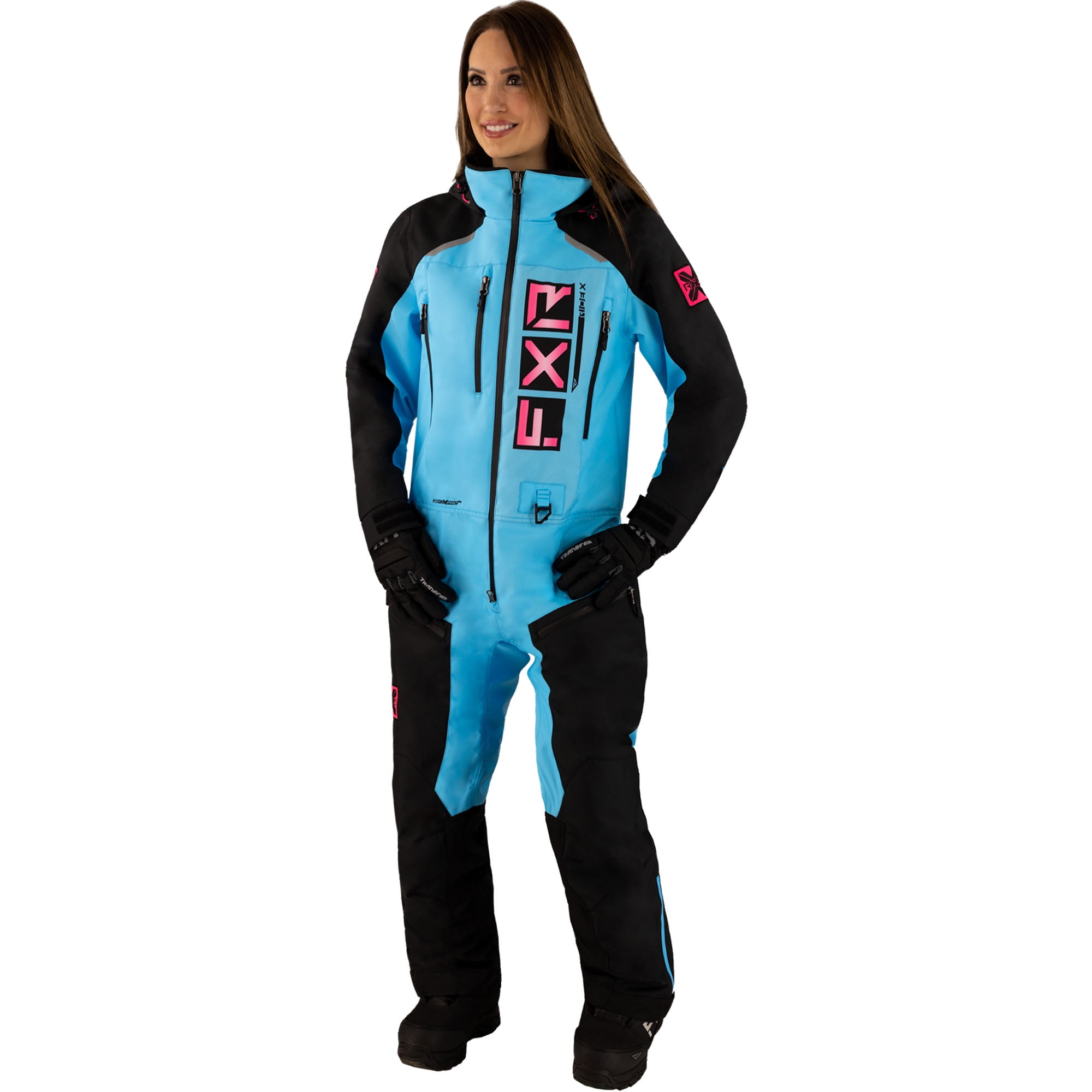 FXR Womens Recruit Lite Snowmobile Monosuit Black Sky Blue Electric Pink Winter 8 2329121053