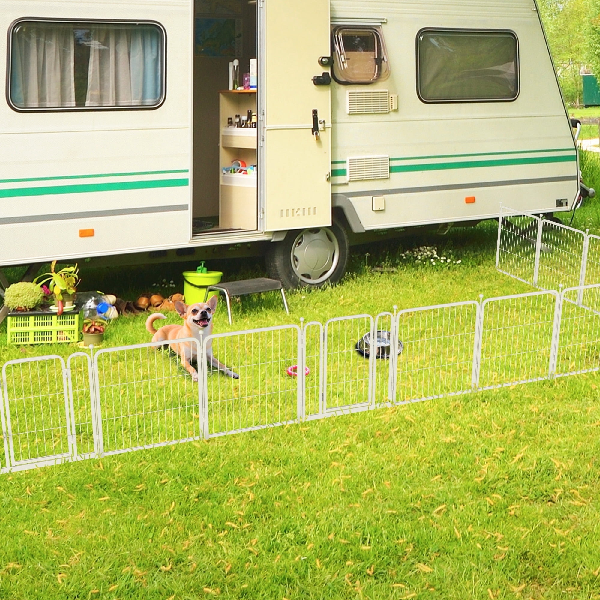 FXW Aster Dog Playpen Designed for Courtyard, RV Camping, 24" 16 Panels for Small Dogs, White