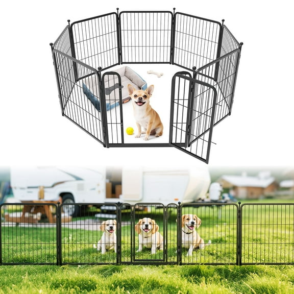 FXW Aster Dog Playpen Designed for Courtyard, RV Camping, 24" 8 Panels for Small Dogs, Black