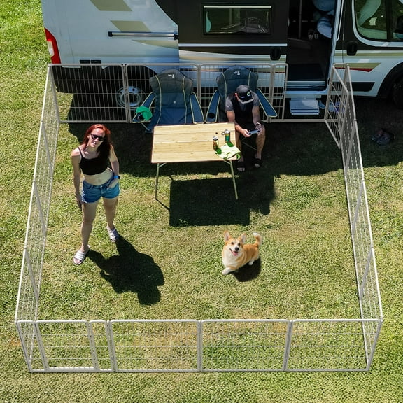 FXW Aster Dog Playpen Designed for Courtyard, RV Camping, 32" 16 Panels for Medium Dogs, White