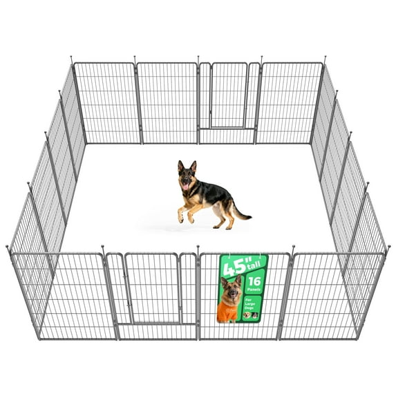 FXW Aster Dog Playpen Designed for Courtyard, RV Camping, 45" 16 Panels for Large Dogs, Sliver