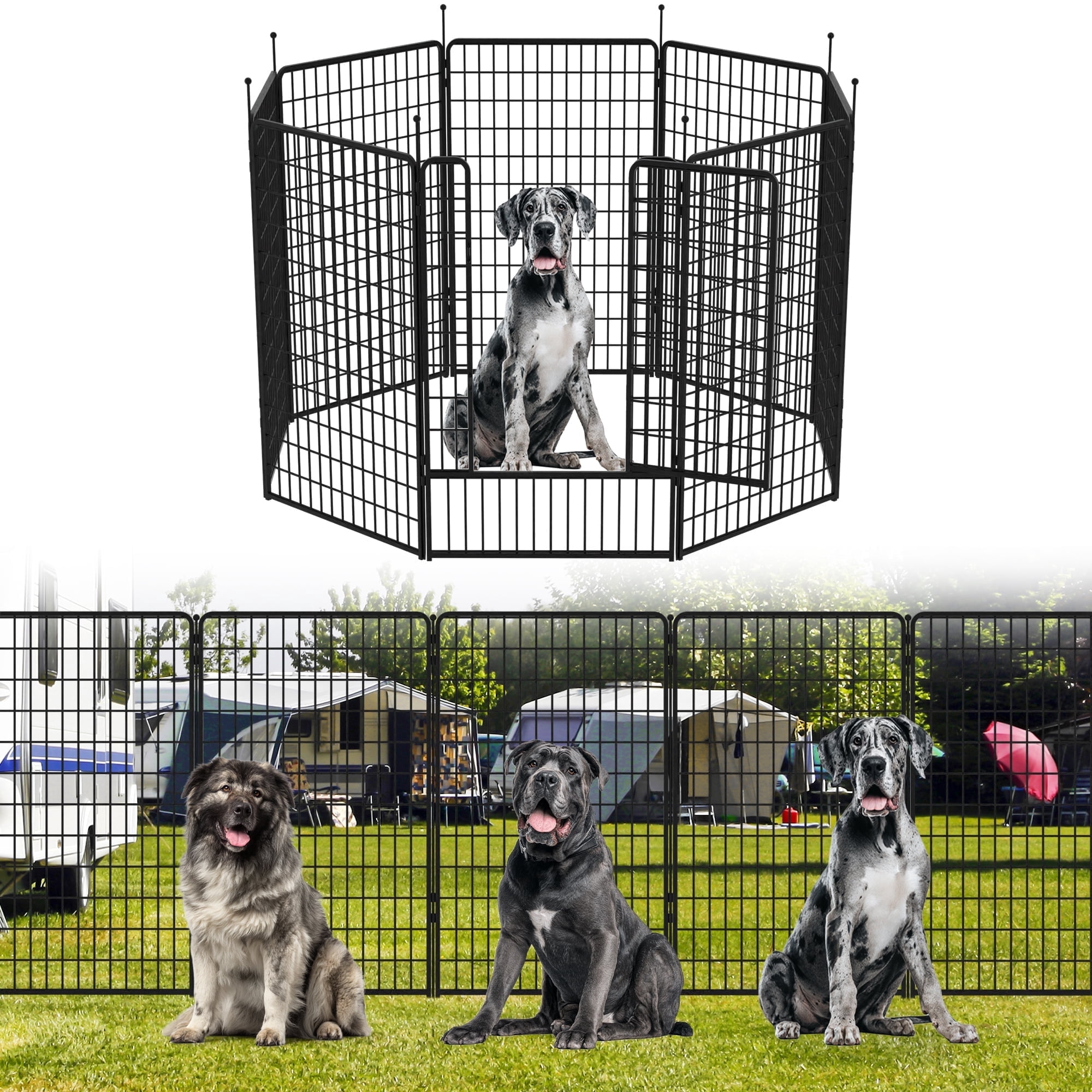FXW Aster Dog Playpen Designed for Courtyard, RV Camping, 50" 8 Panels for Large Dogs, Black
