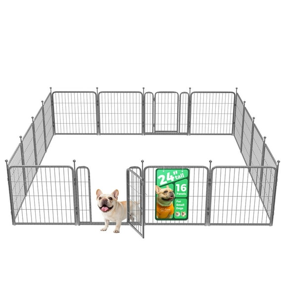 FXW Aster Dog Playpen Designed for Courtyard, RV Camping, 24'' 16 Panels for Small Dogs, Silver