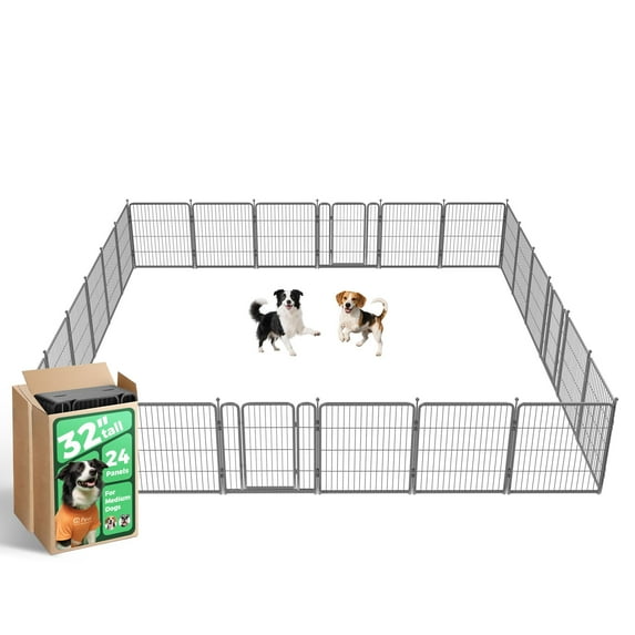 FXW Aster Dog Playpen Designed for Courtyard, RV Camping, 32" 24 Panels for Medium Dogs, Silver