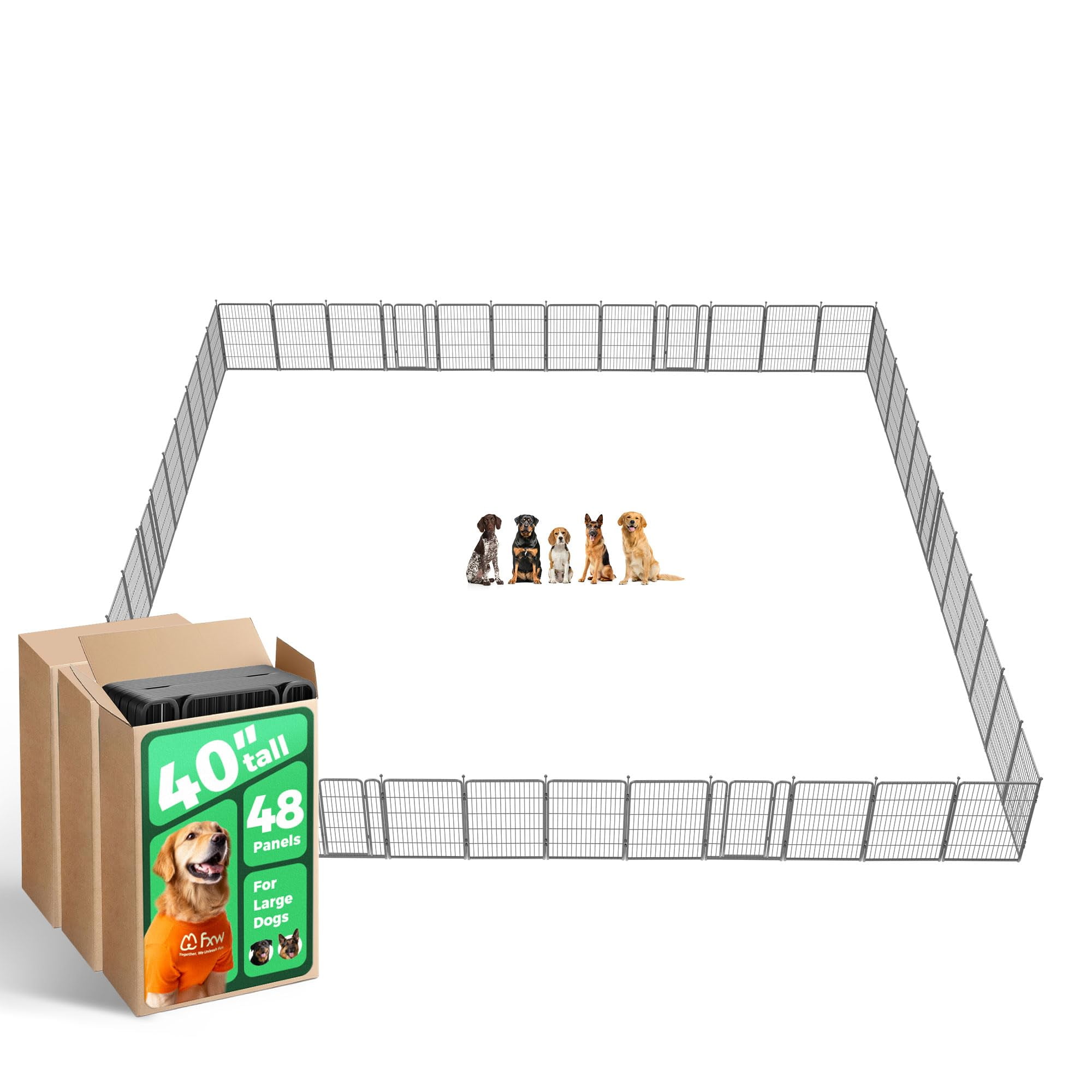 FXW Aster Dog Playpen Designed for Courtyard, RV Camping, 40" 48 Panels for Large Dogs, Silver