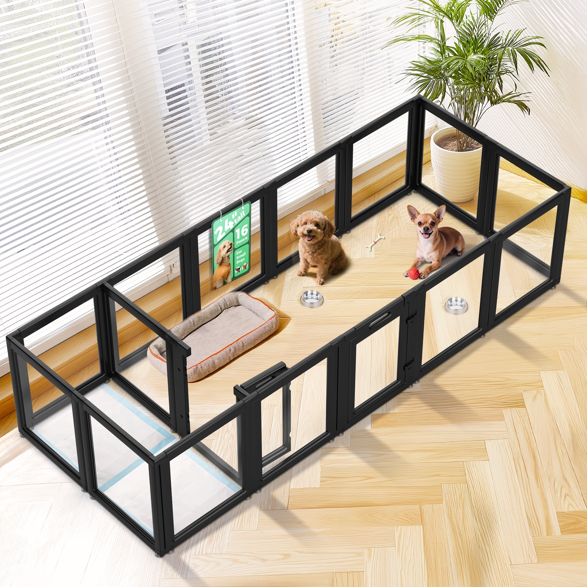 FXW AuraSpace Acrylic Indoor Dog Playpen for Puppies and Small Dogs, 24 Inch, 16 Panels, Black