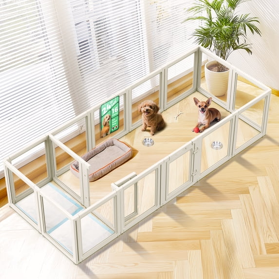 FXW AuraSpace Acrylic Indoor Dog Playpen for Puppies and Small Dogs, 24 Inch, 16 Panels, White