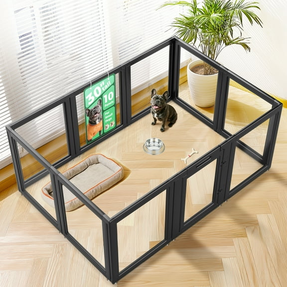 FXW AuraSpace Acrylic Indoor Dog Playpen for Small and Medium Dogs, 30 Inch, 10 Panels, Black