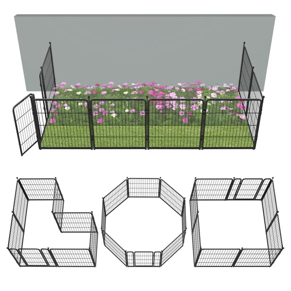FXW Garden Fence Outdoor for the Yard – 32in(H) x 18.2ft(L) Heavy Duty Metal Animal Barrier for Dog, No Dig Decorative Dog Fence, 8 Panels, Black