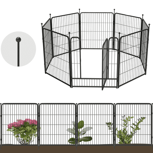 FXW Garden Fence 32in(H) x 18.0ft(L), 8 Panels Decorative Dog Fence Outdoor for The Yard – Heavy Duty Metal Animal Barrier for Dog and Rabbit, Easy Setup, Black