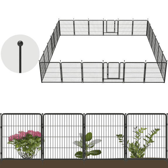 FXW Garden Fence 32in(H) x 54.0ft(L), 24 Panels Decorative Dog Fence Outdoor for The Yard – Heavy Duty Metal Animal Barrier for Dog and Rabbit, Easy Setup, Black