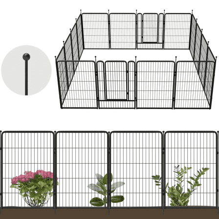 FXW Garden Fence 40in(H) x 36.0ft(L), 16 Panels Decorative Dog Fence Outdoor for The Yard – Heavy Duty Metal Animal Barrier for Dog and Rabbit, Easy Setup, Black