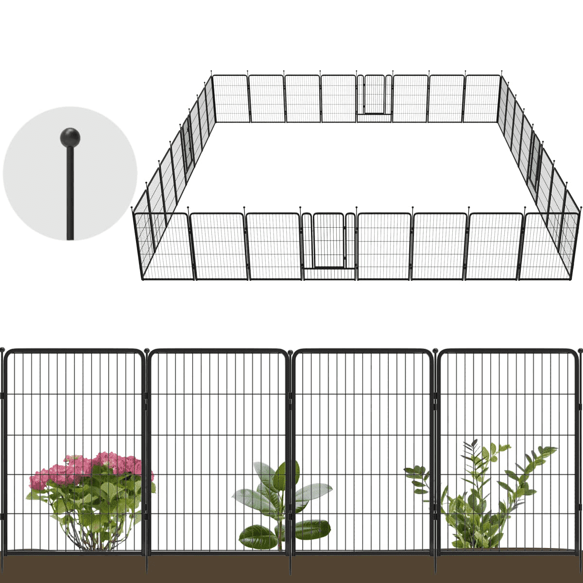 FXW Metal Garden Fence with Gate - 72ft x 40in, Outdoor Wire Mesh, Easy ...