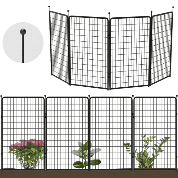FXW Garden Fence 50in(H) x 10.0ft(L), 4 Panels Decorative Dog Fence Outdoor for The Yard – Heavy Duty Metal Animal Barrier for Dog and Rabbit, Easy Setup, Black