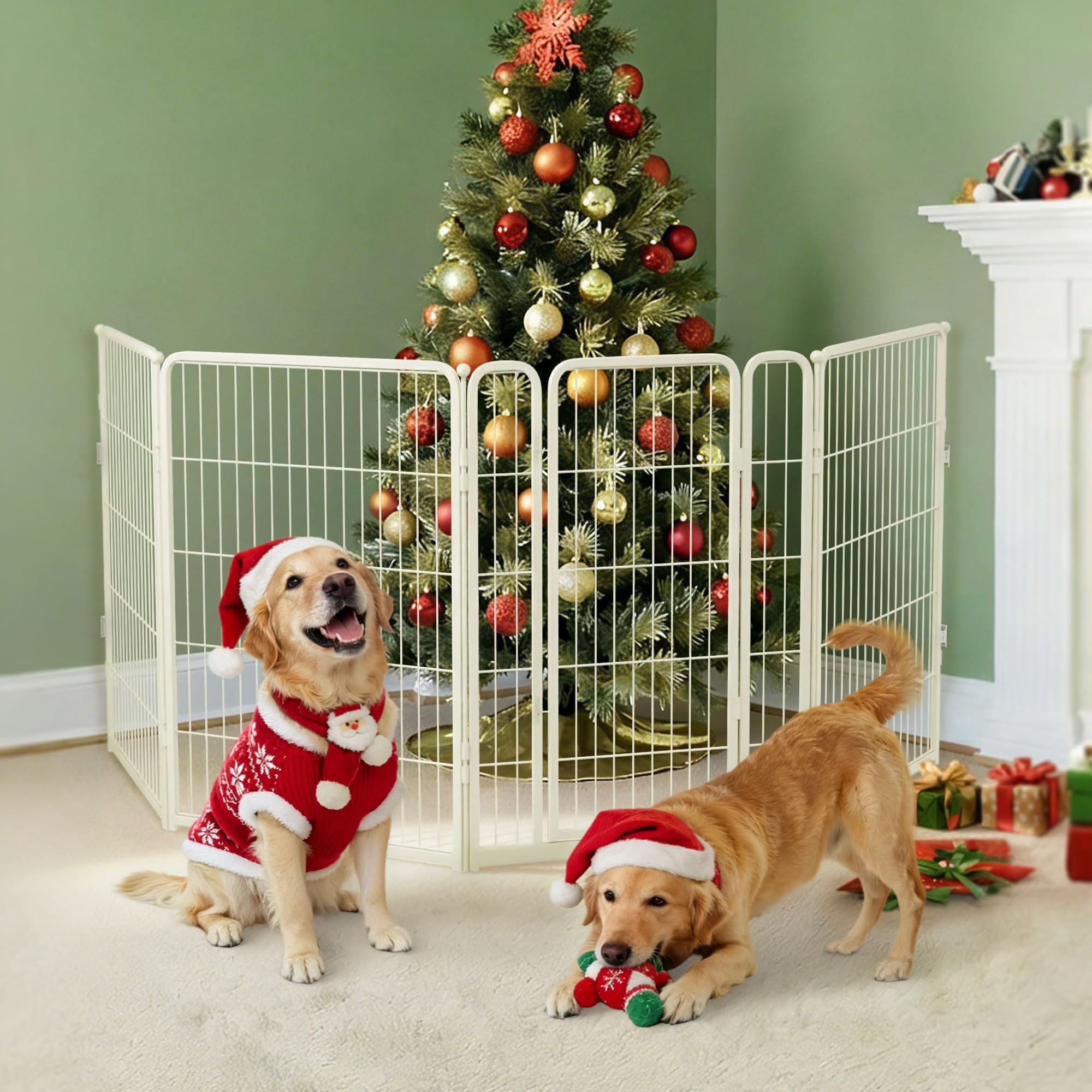 FXW Dog Gate Extra Wide Designed for Indoor Use, Adjustable Width Up to 111-inch Wide (40" H 4 Wire Panels for Medium and Large Dogs), White