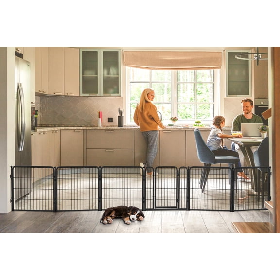 FXW Dog Gate Extra Wide Designed for Indoor Use, Adjustable Width Up to 137-inch Wide (24" H 6 Wire Panels for Puppies and Small Dogs), Black