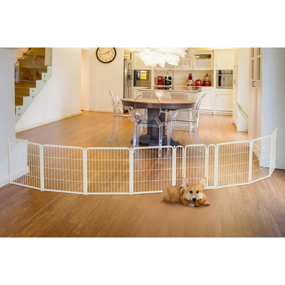 FXW Dog Gate Extra Wide Designed for Indoor Use, Adjustable Width Up to 183-inch Wide (24" H 8 Wire Panels for Puppies and Small Dogs), White