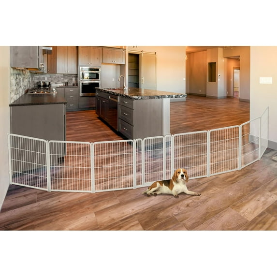 FXW Dog Gate Extra Wide Designed for Indoor Use, Adjustable Width Up to 219-inch Wide (32" H 8 Wire Panels for Small and Medium Dogs), White