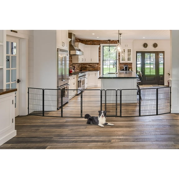 FXW Dog Gate Extra Wide Designed for Indoor Use, Adjustable Width Up to 219-inch Wide (40" H 8 Wire Panels for Medium and Large Dogs), Black