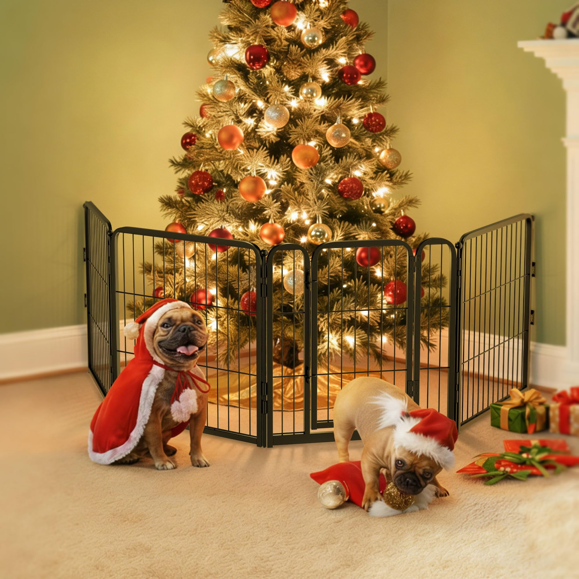 FXW Dog Gate Extra Wide Designed for Indoor Use, Adjustable Width Up to 92-inch Wide (24" H 4 Wire Panels for Puppies and Small Dogs), Black