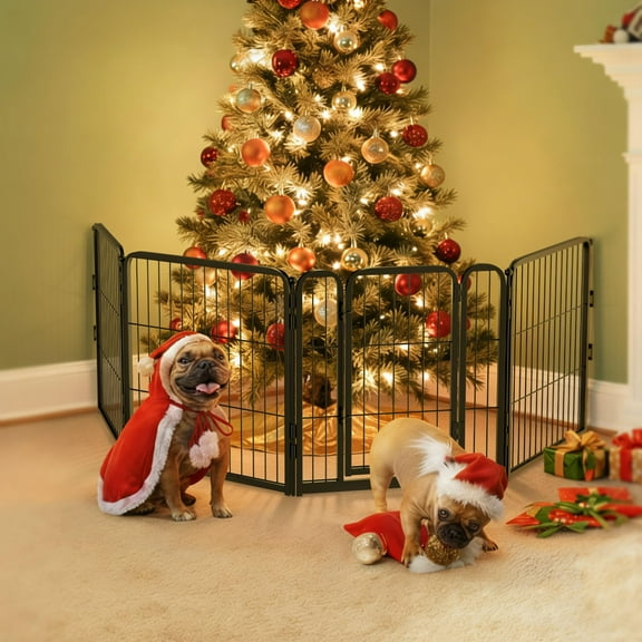 FXW Dog Gate Extra Wide Designed for Indoor Use, Adjustable Width Up to 92-inch Wide (24" H 4 Wire Panels for Puppies and Small Dogs), Black