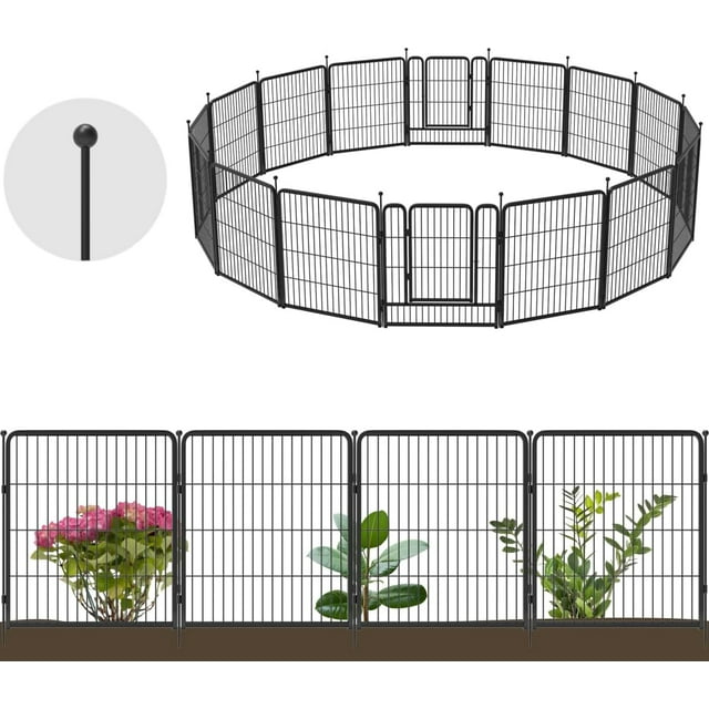 FXW Garden Fence 16 Panels 36ft (L)×32in (H) Animal Barrier Decorative Metal Fence with 2 Gates
