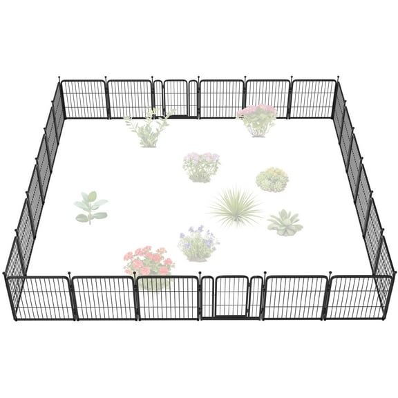 FXW Garden Fence 24in(H) x 44.4ft(L), 24 Panels Decorative Dog Fence Outdoor for The Yard – Heavy Duty Metal Animal Barrier for Dog and Rabbit, Easy Setup, Black