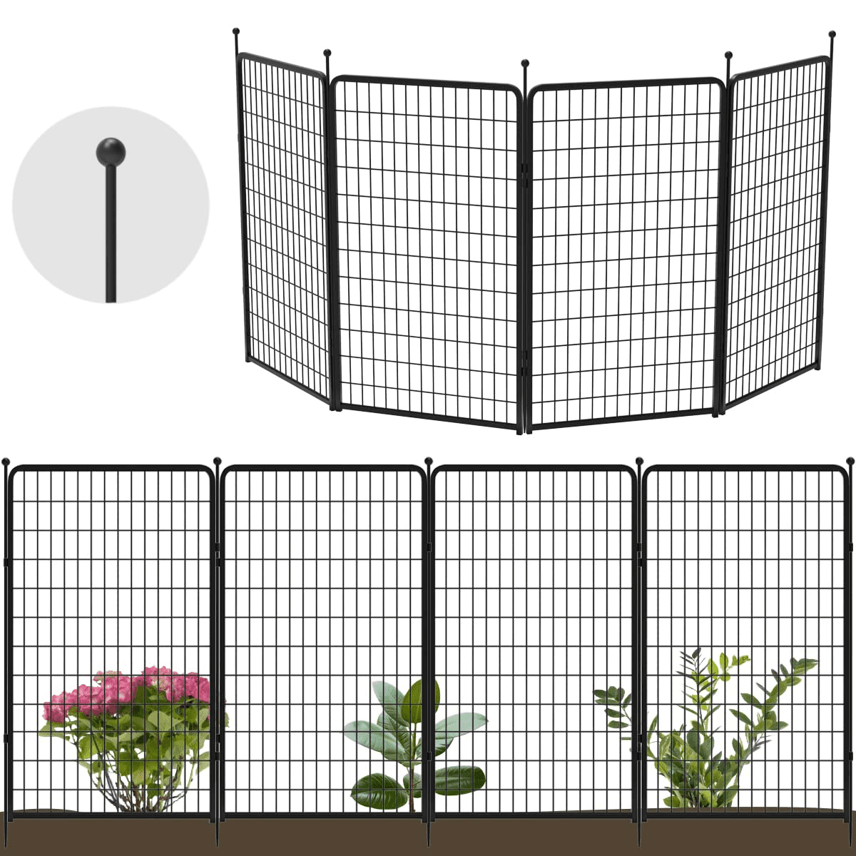 FXW Garden Fence 4 Panels 10ft (L)×50in (H) Animal Barrier Decorative