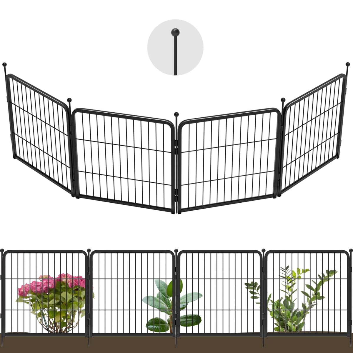FXW Garden Fence 4 Panels 8ft (L)×24in (H) Animal Barrier Decorative ...