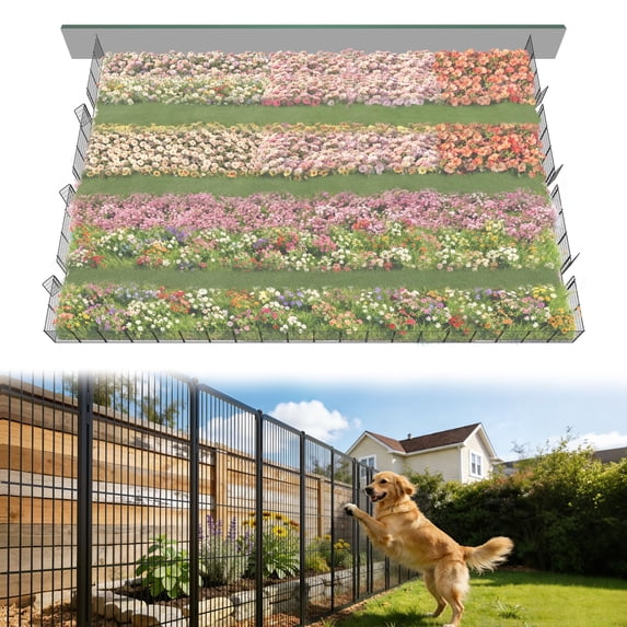 FXW Garden Fence Outdoor for the Yard – 40in(H) x 109.4ft(L) Heavy Duty Metal Animal Barrier for Dog, No Dig Decorative Dog Fence, 48 Panels, Black