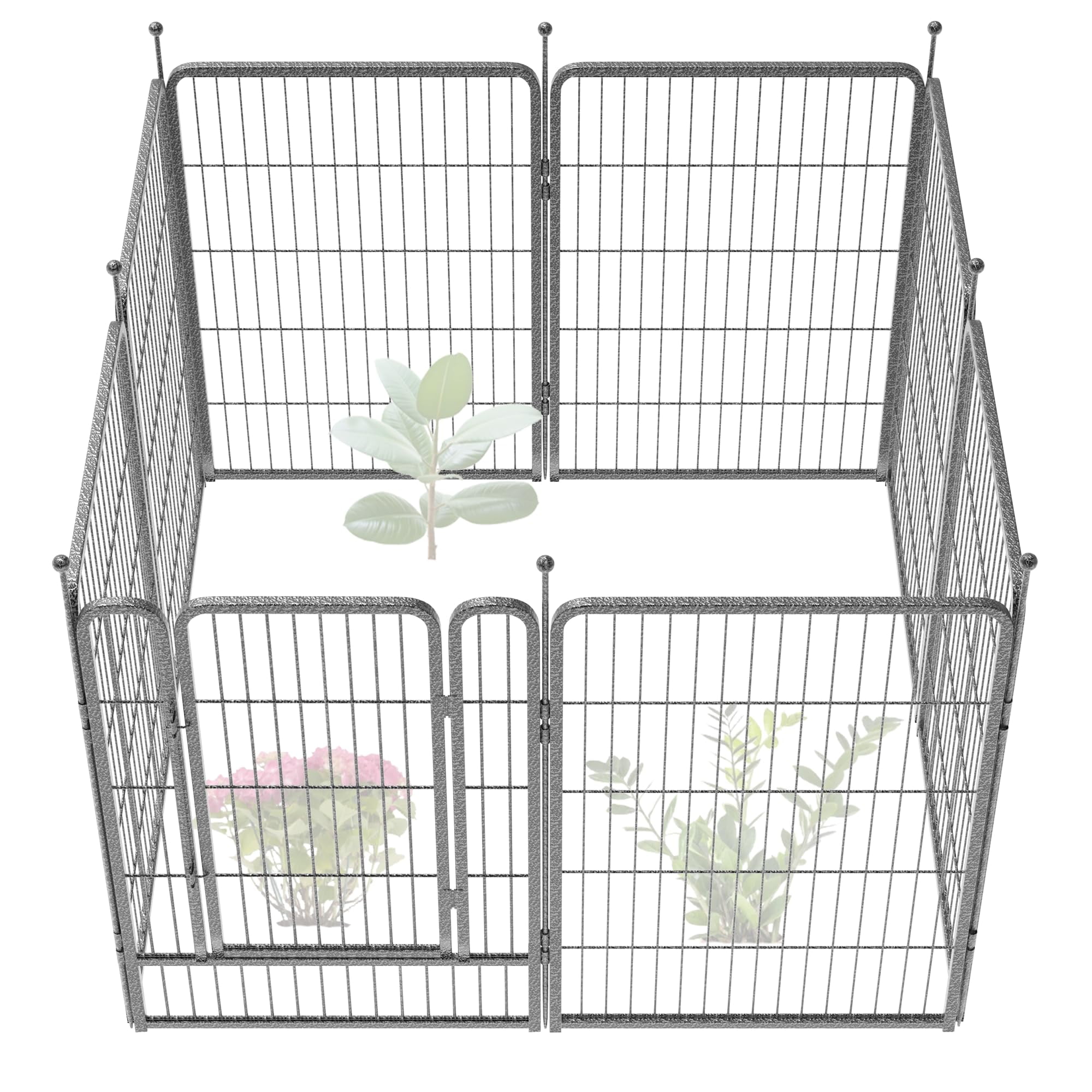 FXW Garden Fence Outdoor for the Yard – 40in(H) x 18.2ft(L) Heavy Duty Metal Animal Barrier for Dog, No Dig Decorative Dog Fence, 8 Panels, Silver