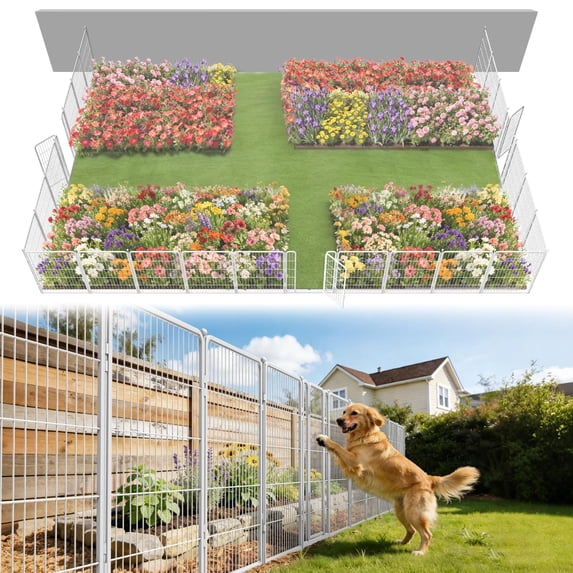 FXW Garden Fence Outdoor for the Yard – 40in(H) x 54.7ft(L) Heavy Duty Metal Animal Barrier for Dog and Rabbit, Decorative Dog Fence, 24 Panels, White