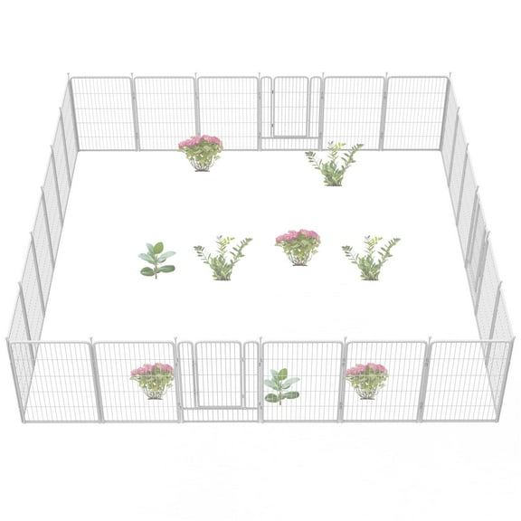FXW Garden Fence 40in(H) x 53.5ft(L), 24 Panels Decorative Dog Fence Outdoor for The Yard – Heavy Duty Metal Animal Barrier for Dog and Rabbit, Easy Setup, White